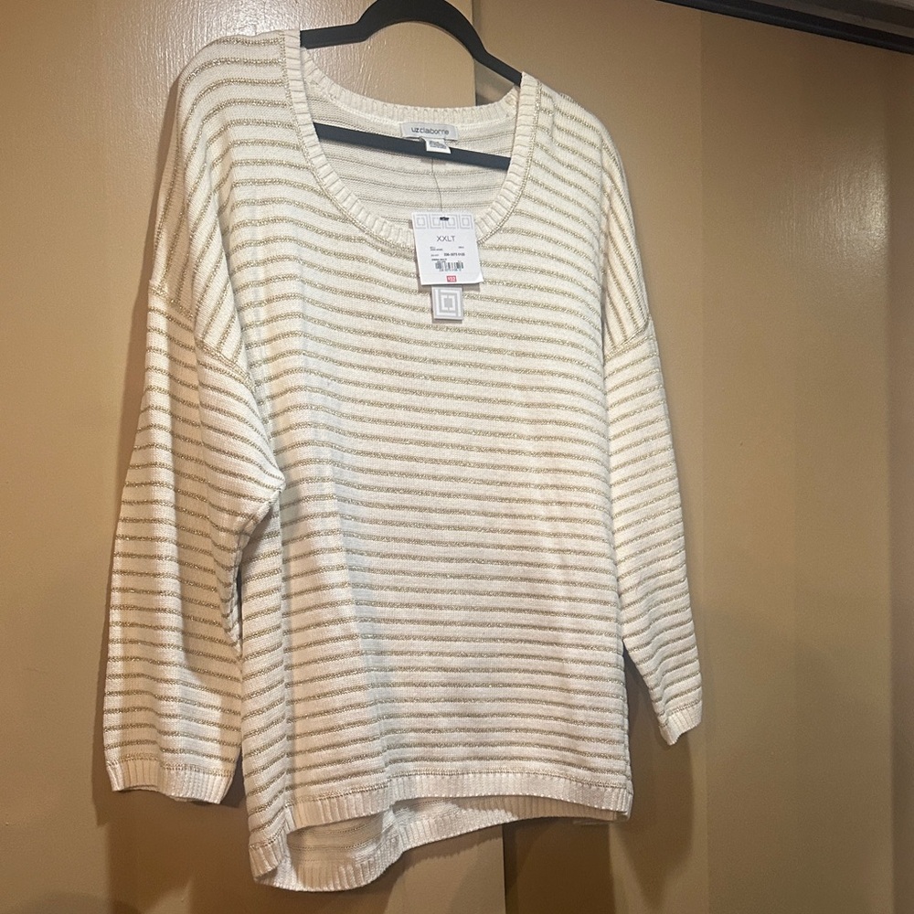 Liz Claiborne Cream Knit Sweater with Metallic gold stripes